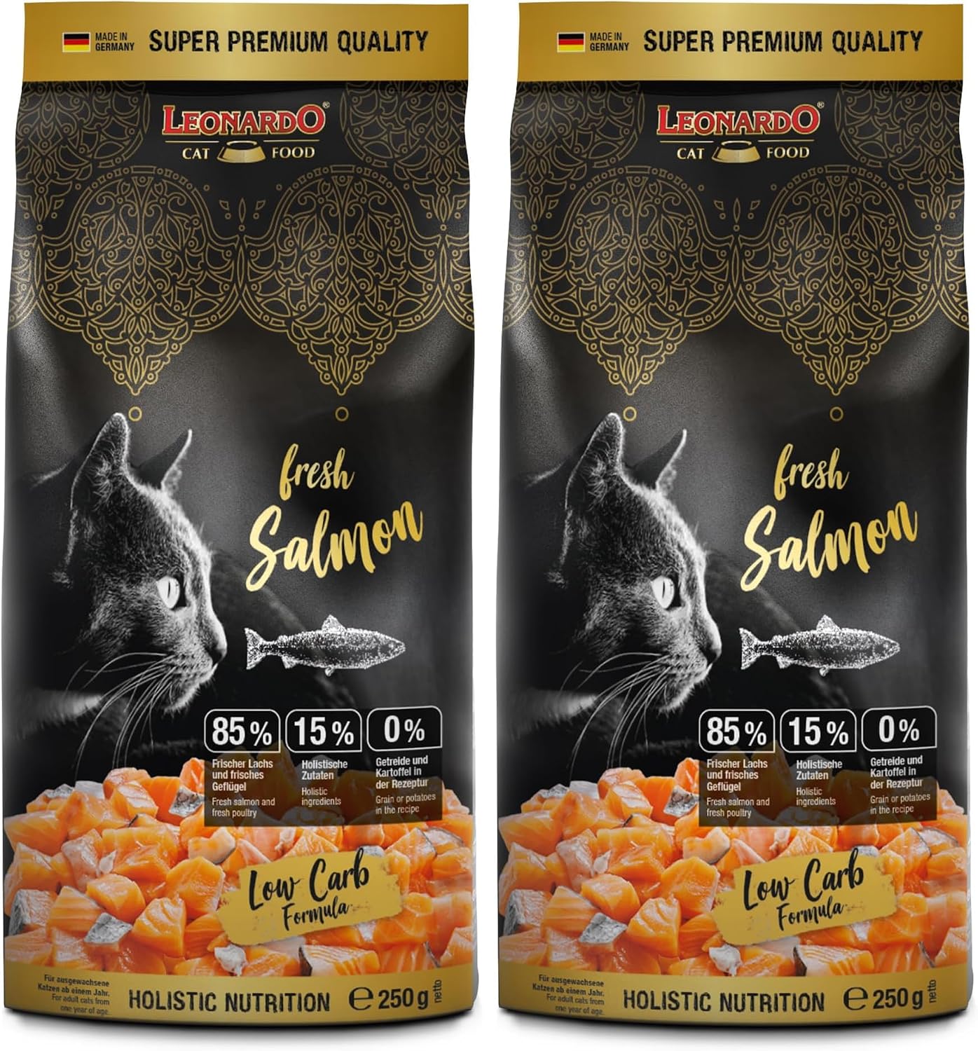 Leonardo Fresh Salmon [250g] Cat Food with 85% Fresh Meat | Complete for Adult Cats of All Breeds 1 Year Old (Pack of 2)