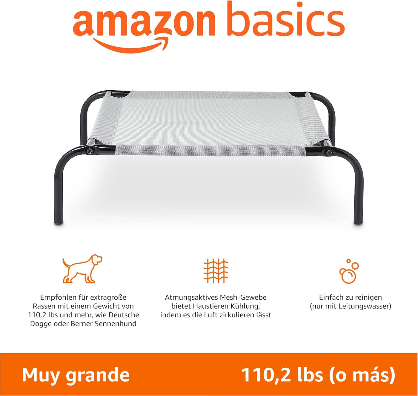Amazon Basics Cooling Elevated Pet Bed for Dogs, X-Large, Grey, Fabric