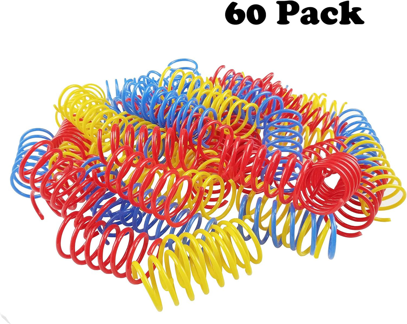 Tamu Style Spring Toys for Cats (60 Pack), Playful Kitten Coils, BPA Free Plastic for Knocking, Biting, Hunting, and Playing Active & Healthy - Colorful 2" Swirls